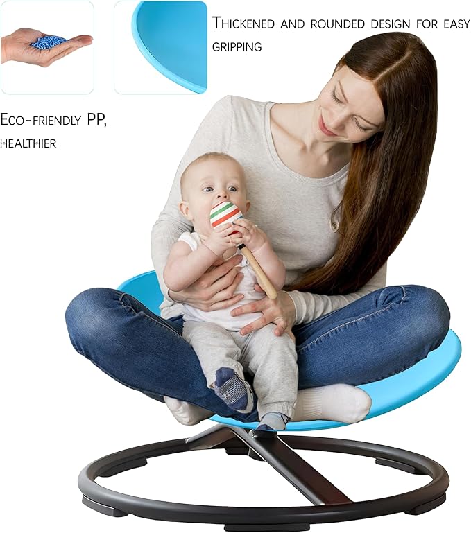 Kids Sensory Spinning Chair, Sit and Spin Toy, Autistic Childs Swivel Chair, Training Body Coordination, Metal Base Non-Slip Indoor and Outdoor Activity Toys (Blue)