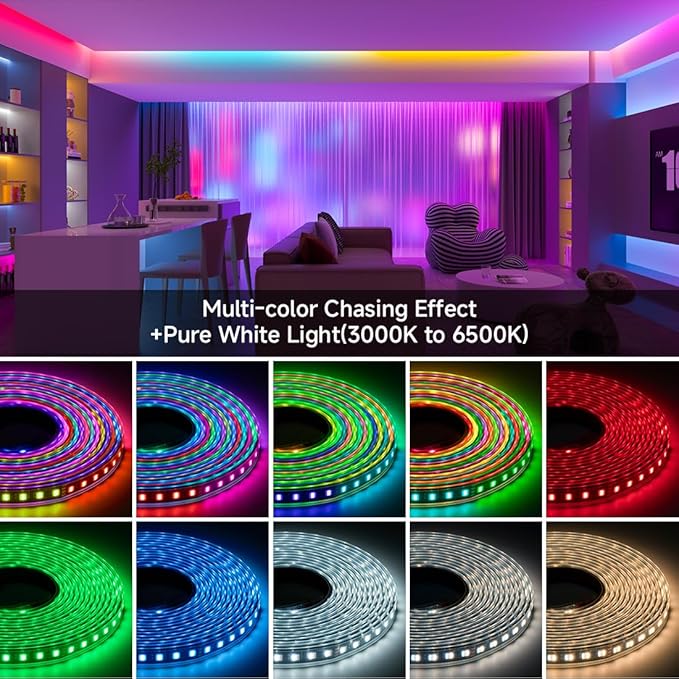BTF-LIGHTING WS2805 IC RGBCCT Addressable Dual Data LED Strip 5050SMD 16.4FT 60LED/m 10Pixel/m,UL Listed,5 Colors in 1 Chasing Color RGB+CCT 3000K-6500K IP65 DC24V(No Adapter or Controller)