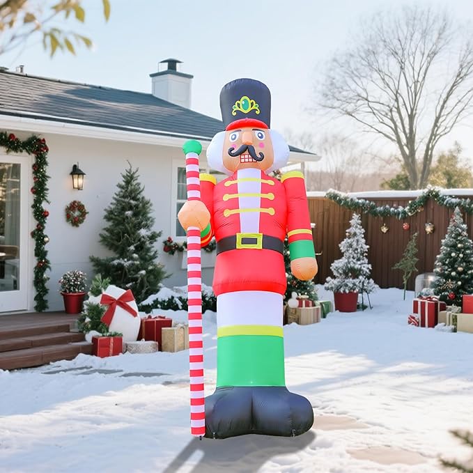 VCUTEKA Christmas Inflatables Outdoor Decorations, 11.8FT Nutcracker Soldier, Blow Up Christmas Decoration with Built-in LED Lights, Animated Inflatable Yard Decor for Holiday Lawn Garden Xmas