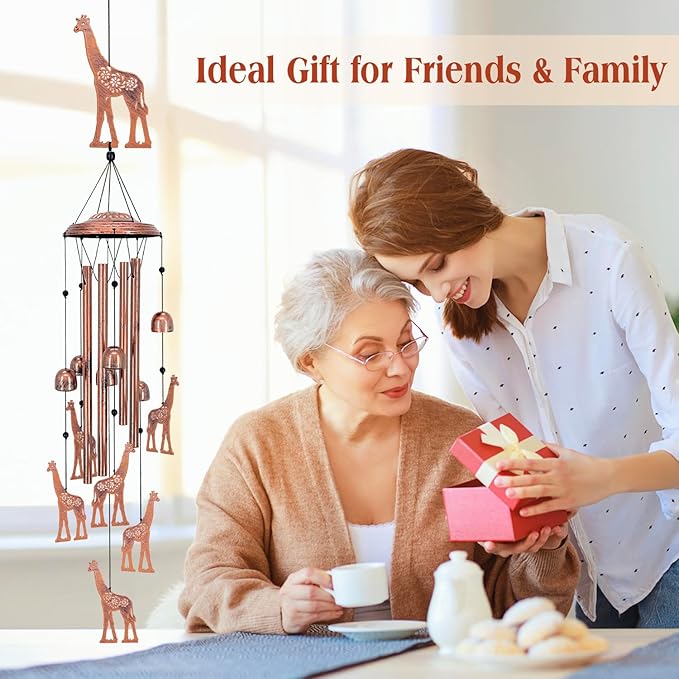 Giraffe Wind Chimes Outdoor Giraffe Gifts for Women Mom Men Dad Unique Birthday Gifts Metal WindChimes for Outside/Indoors, Patio, Lawn, Yard, Home Decor, Outdoor Decor, Garden Decorations