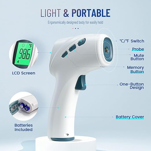 Touchless Thermometer for Adults, Digital Infrared Thermometer Gun with Fever Alarm, Forehead and Object 2 in 1 Mode, Fast Accurate Results (Gray)