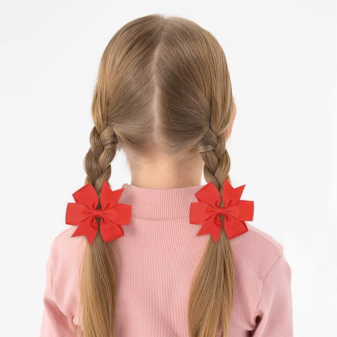 Choicbaby 3 Inches Hair Bows for Girls Red Grosgrain Ribbon Pinwheel Hair Bows Clips Toddler Hair Clips for Birthday Baby Shower Gifts 6 Pack Photo Props