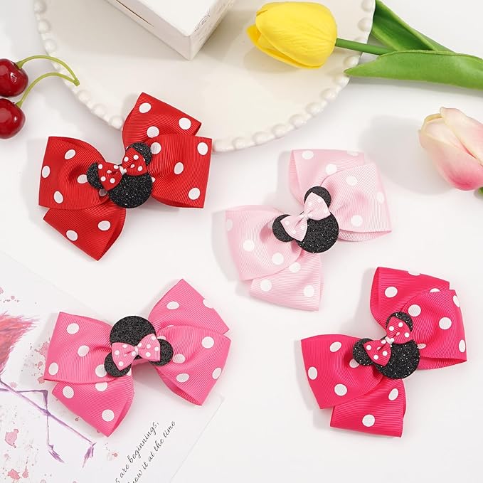 4 Inch Cute Mouse Ears Sequins Bows Hair Clips For Baby Girls, Toddler, Kids and Young Women Birthday Party Wedding Christmas Occasions Set of 2 (A- Dark Fuchsia)