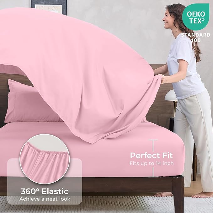 HEVUMYI Pink Twin-XL Comforter Set - 5-Piece All Season Bed in a Bag Twin-XL, Ultra Soft Bedding Set with Comforter, Flat Sheet, Fitted Sheet, Pillowcases, Pillow Shams, Pink