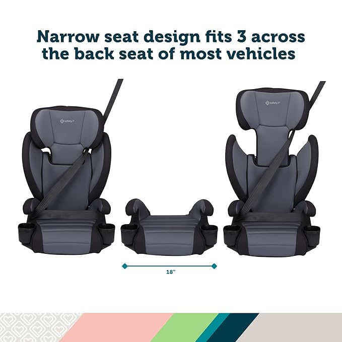 Safety 1st Grow and Go 2-in-1 Booster Car Seat with ComfortWings, Converts High-Back to Backless, 19" Wide, Fits 3 Across, Lightweight, Foldable, Easy-Clean, Cup Holders, 40-100 lbs, Crushed Grape