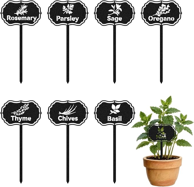CUTHOLLOW 8PCS Metal Plant Markers Stakes Food Spices with Pattern for Outdoor Indoor, 3.5"x7" Waterproof Cute Garden Plant Labels Signs Tags for Farmhouse Greenhouse Decor - Funny Gardening Gifts