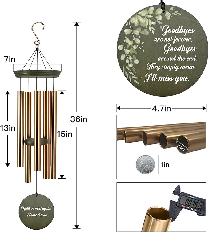 Personalized Sympathy Wind Chime, Memorial Gifts for Loss of Mother or Father, Sympathy Gift, Funeral Gifts for Bereavement, Product in USA