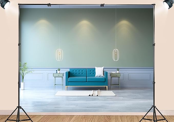 10X5ft Fabric Modern Living Room Sofa Backdrop Voice Assistant Device Interior Apartment Luxury House Background Nordic Style Party Decorations Smart Speaker Integration Live Video Zoom Calls Props