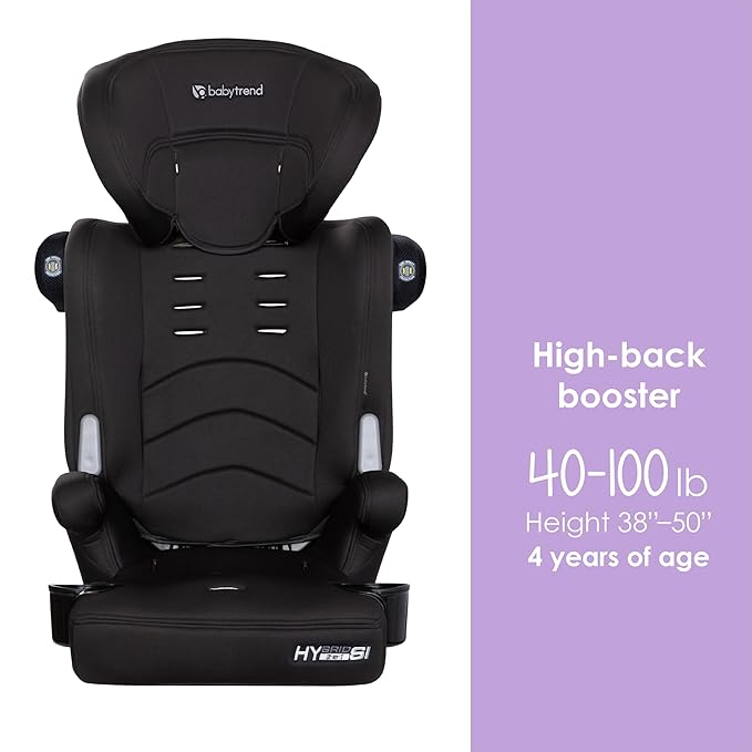 Baby Trend Hybrid SI 3-in-1 Combination Booster Seat, Hoboken Black – Side-Impact Protection, 3-Stage Growth Design, Adjustable Headrest, Cushioned Comfort
