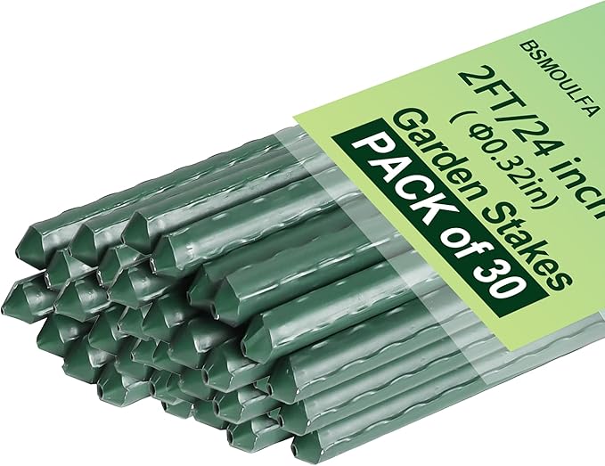 Garden Stakes 24 Inch, 2ft Metal Plant Stakes 30 Pack for Gardening and Farm, Plastic Coated Plant Support for Tomato, Cucumber, Bean, Flower, Potted More Climbing Plants