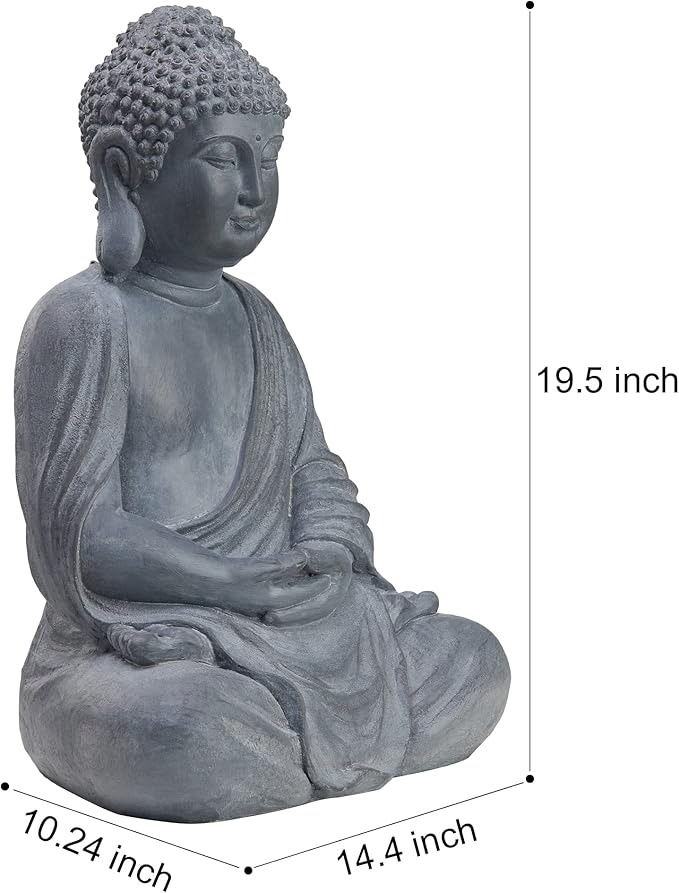 TOETOL Outdoor Buddha Large Statue Meditative Asian Zen Indoor 20” High Medium Yard Decor Magnesium Oxide Stone for Yard Garden Patio Deck Home, Dark Grey