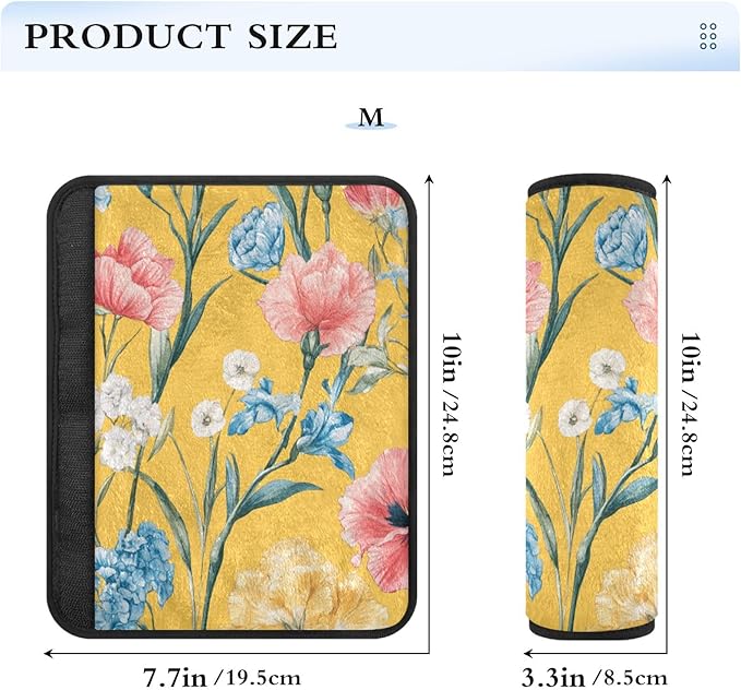 Car Seat Belt Covers Set of 2 Soft Auto Seatbelt Shoulder Pad for Adults Child Kids S Florals Carnation Delphinium Flower Yellow