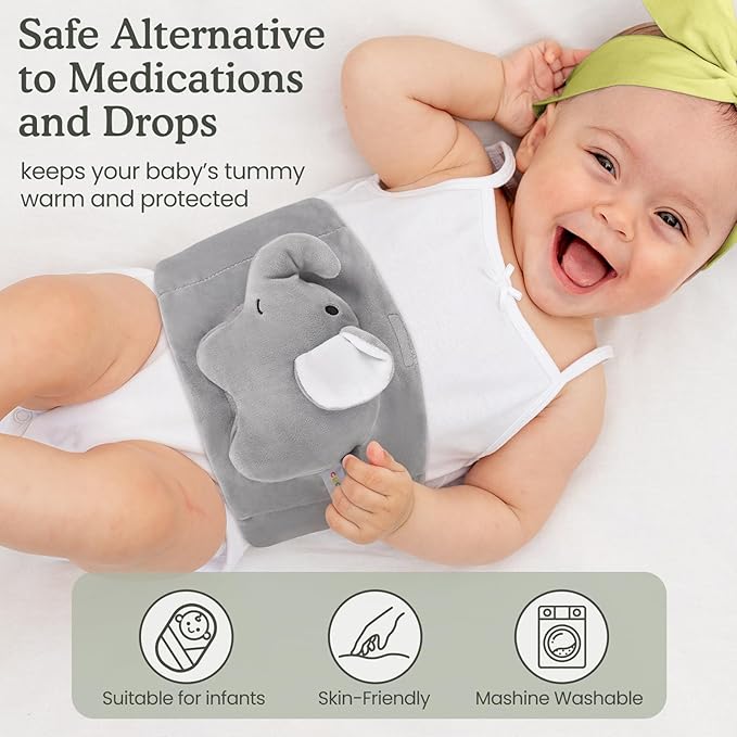 Baby Colic and Gas Relief, Heated Tummy Wrap for Newborns Belly Relief by Soothing Warmth, Baby Heating Pad Swaddling Belt Relief & Soothe Gas, Colic and Upset Stomach for Newborn to Toddler(Elephant)