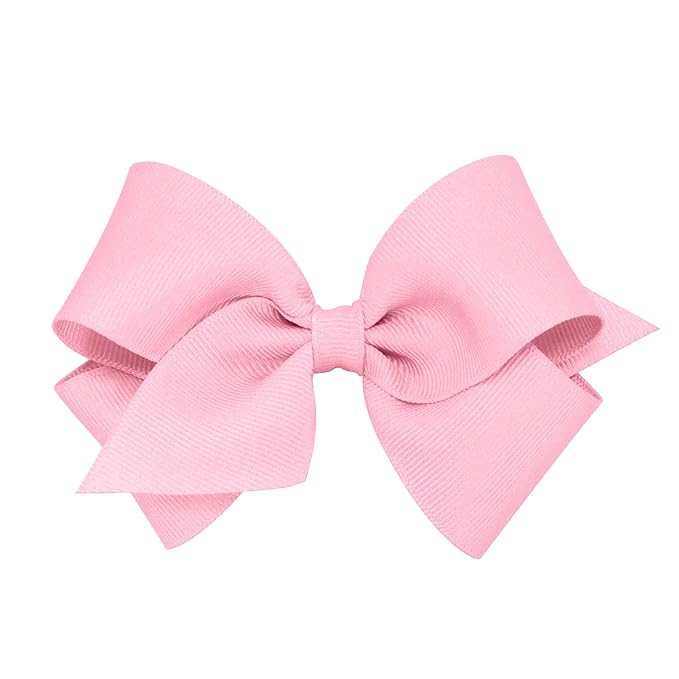Wee Ones Girls' Plain Wrap Classic Grosgrain Hair Bows on a WeeStay No-Slip Hair Clip, Handmade, Small, Pearl Pink