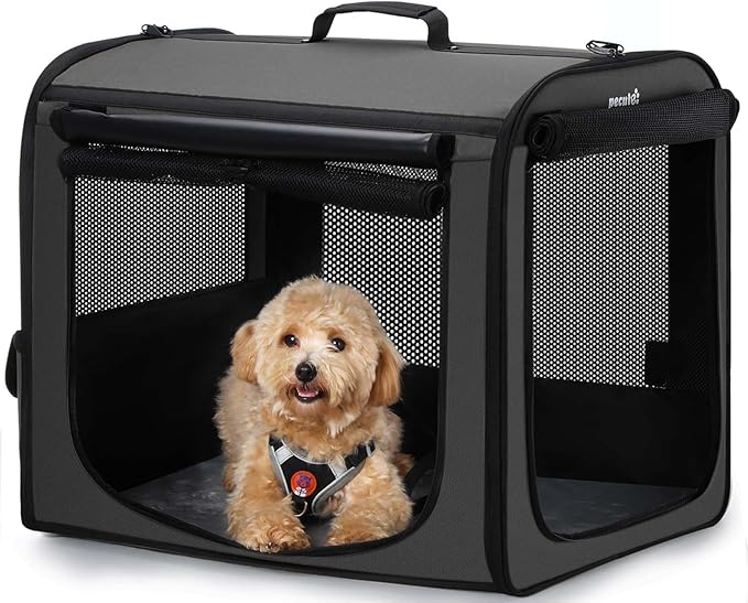 Dog Car Carrier Light Weight, 24×17.7×20.5in Dog Carrier for Cars Easy to Assemble, Dog Cars Crate Portable and Breathable, Foldable Pet Carrier for Outing, Dogs Travel Crate with Curtain Dark Gray