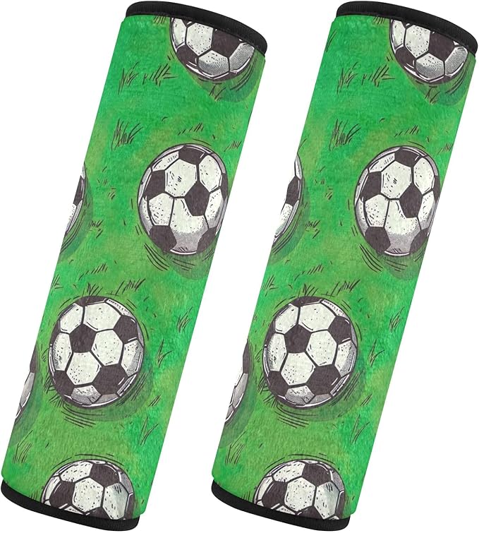CHIFIGNO Soccer Balls Green Field Seat Belt Cover Pad 2Pcs Seatbelt Cover Comfortable Shoulder Pad Auto Interior Accessories Protect Your Neck and Shoulder