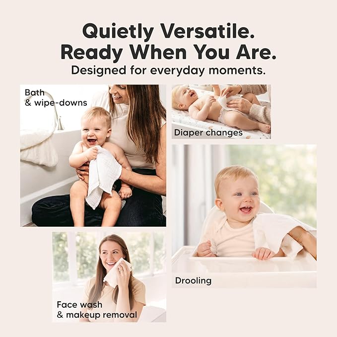 5-Pack Muslin Baby Washcloths for Newborn – 12x12" Soft Absorbent Organic Cotton Muslin Wash Cloths for Babies Girl, Boy, Infant, Toddlers, Kids Face Towel, Bath Essentials, Baby Burp Rags (Sage)