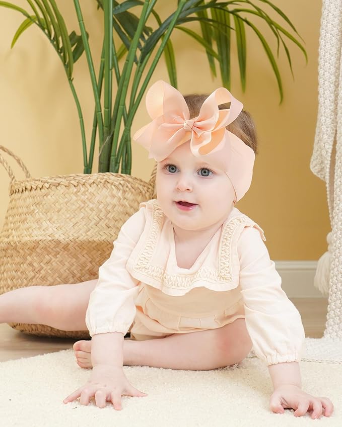doboi Baby Girl Headbands, 12pcs Nylon Headbands with Big Baby Bows, Hair Accessories for Infant Newborn Toddler
