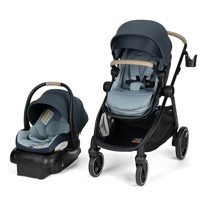 Maxi-Cosi Zelia Pro 5-in-1 Travel System with Mico Pro Infant Car Seat, Baby Stroller Combo, Reversible Seat, Large Wheels, Adjustable Handle, Newborn to Toddler, Lightweight, Seascape