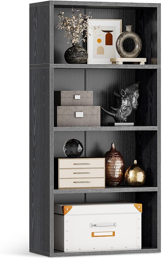 Casaottima 4-Tier Open Bookshelf and Bookcase, Floor Standing Display Storage Shelves for Living Room, Tall Book Shelf for Bedroom, Home Office, Dining Room, Black