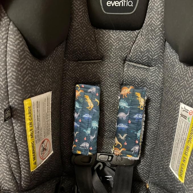 Baby Car Seat Neck Cover, Car Seat Strap Cover, Seat Belt Cushions Pads, Shoulder Strap Protectors, Reversible Pram Harness Covers in Minky Dinosaur, Baby Neck Pad Protector