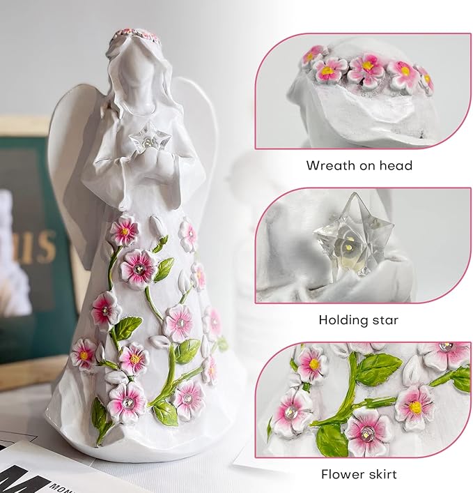 Guardian Angel Figurines with Light Star Battery Operated Angel Statue Decor, Birthday Gift for Grandma Grandmother Aunt Birthday Gift (with Timing Function)