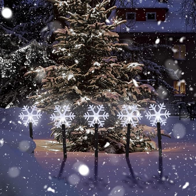 BRIGHTDECK Snowflake Solar Christmas Decorations Outdoor, 10 Pack LED, Waterproof Snowflake Pathway Lights, Stake Lights for Christmas Garden Decor (10Pcs Cold White)