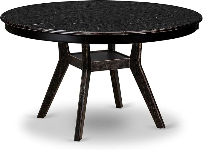 F58-11-TP - Kitchen Table with Acacia Wood Round Tabletop, Sand Blasted Black Finish