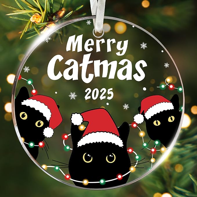 Black Cat Ornament - Black Cat Ornaments for Christmas Tree, for cat Lovers, Unique Funny Kitty Décors, Specialty 2025 Christmas Tree Ornaments, Ideal for Festivity (Updated)