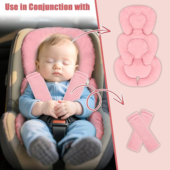 GFU Infant Car Seat Insert Head and Body Support, Reversible Newborn Insert for Carseat with Strap Pads, Soft Stroller Cushion Pillow Insert for Boys and Girls, Fits for Stroller, Swing, Red