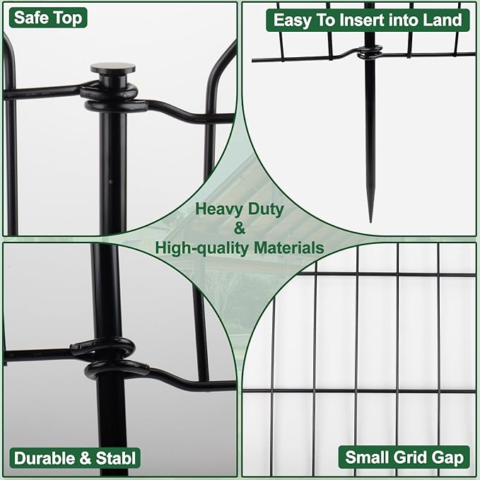 SUNLAX 5 Panels Decorative Garden Fence 12ft(L) x 32in(H) Metal Fence Panels Dog Fence Animal Barrier Fence No Dig for Backyard Outside Yard Patio Without Gate