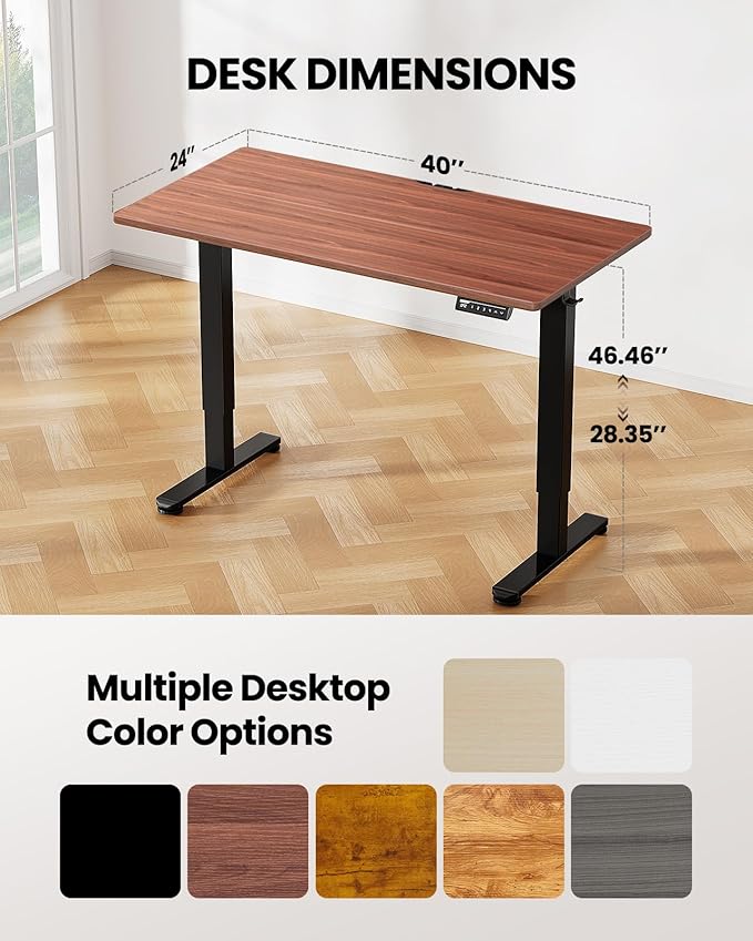 ErGear Height Adjustable Electric Standing Desk, 40 x 24 Inches Sit Stand up Desk, Small Memory Computer Home Office Desk with Two-Piece Desktop (Walnut)