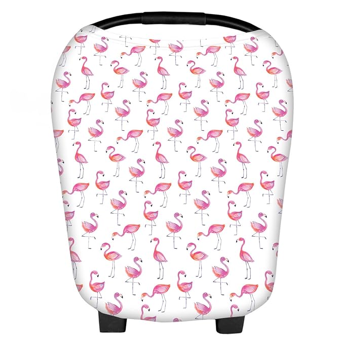 Multi-Use Flamingos Milk Yarn Nursing Breastfeeding Cover Baby Car Set Cover Canopy Shopping Cart Cover Swaddle Blanket for Infants Newborns Toddlers Shower Gift