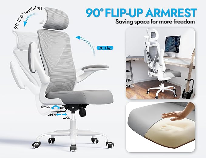 Ergonomic Office Chair - X-Shaped Computer Desk Chair Comfy, Gaming Chair, Office Chair with Lumbar Support, Mesh Office Chairs with Headrests, Desk Chair for Long Hours (White Ash)