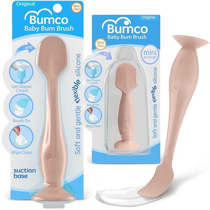 Bumco Baby Bum Brush + Mini Diaper Cream Spatula - BPA-Free Butt Spatula, Soft Diaper Spatula, Baby Diaper Cream Applicator, Mom-Invented Diaper Bag Essentials, Butt Spatula