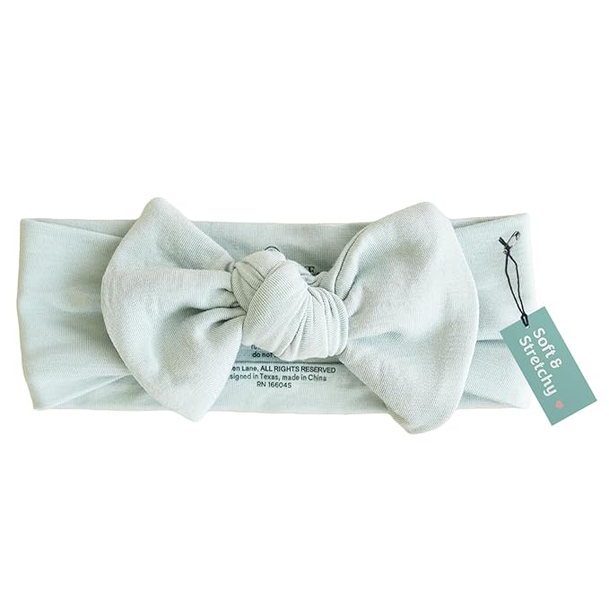 Caden Lane Baby Headwrap with Knotted Bow, Soft & Stretchy Bamboo Viscose, Comfortable Infant Hairband for Newborn & Toddler Girls, Ideal Gift for Baby Shower & Milestone Celebration, Lily Pad Green