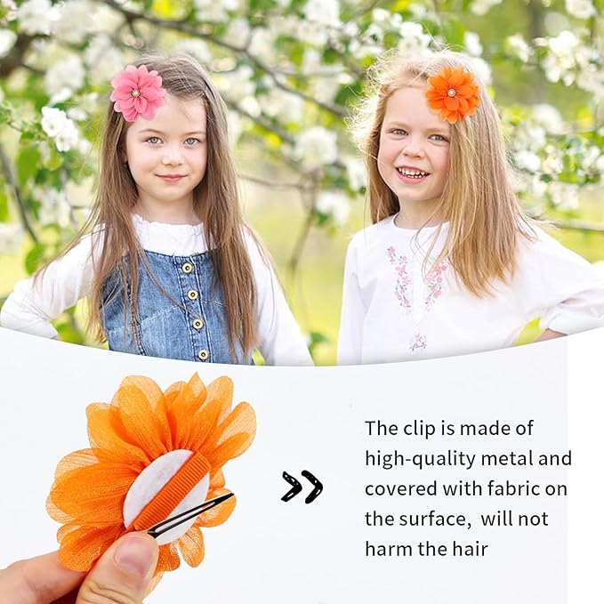 inSowni 20 Pack 9cm /3.5" Chiffon Flower Alligator Hair Clips Lined Duckbill Barrettes Hair Flower Bow Mexican Floral Hair Pins Accessories for Baby Girls Toddlers Kids Teens Women