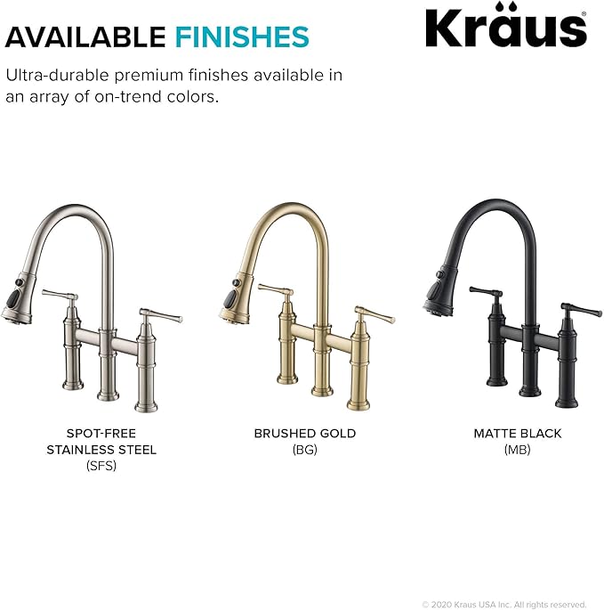 KRAUS Allyn Transitional Bridge Kitchen Faucet with Pull-Down Sprayhead in Brushed Gold, KPF-3121BG
