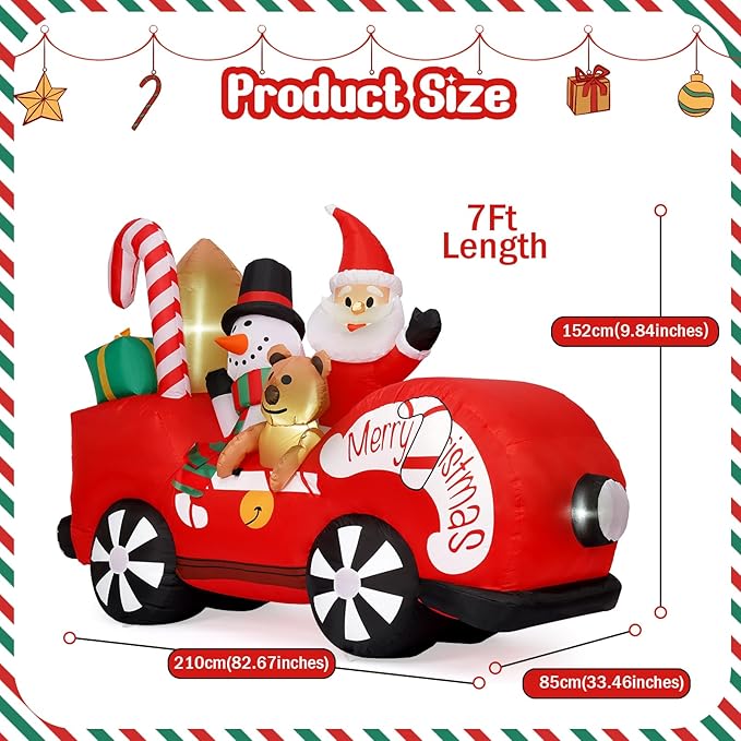 Outdoor Christmas Inflatabes Decoration, 7FT Inflatable Christmas Santa Claus with Snowman and Bear, Outdoor Blow Up Yard Decorations with Built-in LED for Holiday Lawn Yard Garden Decor