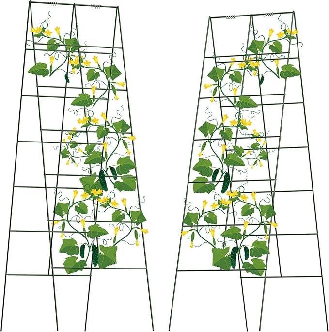 AGTEK 30" x 56" Foldable Cucumber Trellis with Zip Ties Plant Support A Frame Metal Trellis for Climbing Plants, Cucumber, Vegetable