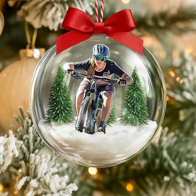 UrbanNEST Personalized Mountain Biking Snow Globe Ornament, Bicycle Ornaments for Christmas Tree, Mountain Bike Ornament, Bicycle Ornaments, Biker Girl Gifts, Gifts for Cyclist, Xmas Decorations
