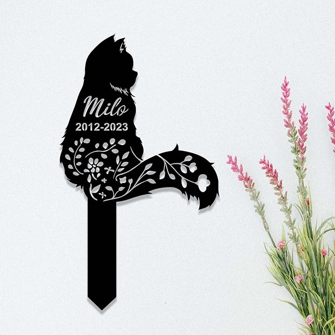 Custom Fluffy Metal Cat Memorial Sign - Personalized Cat Name Grave Marker - Remembrance Yard Stake - Sympathy Gift