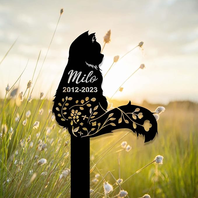 Custom Fluffy Cat Memorial Stake Sign - Metal Long Hair Grave Marker, Garden Decor, Personalized Name Remembrance Yard Stake, Pet in Heaven, Loss of Cat Sympathy Gift