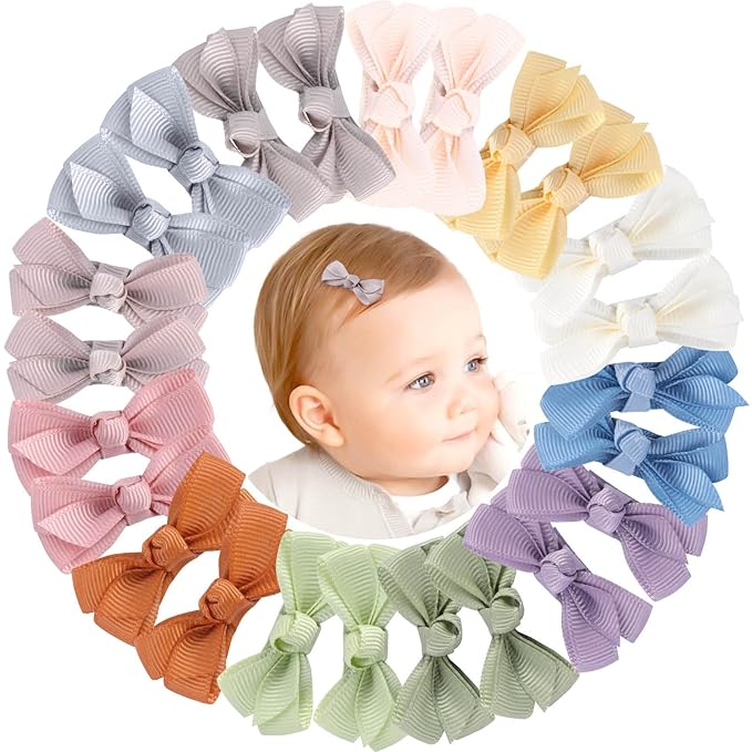 OAOLEER 2inch Baby Hair Clips, 24 Pieces/12 Pairs Fully Lined Baby Bows Hair Pins for Baby Girls Infants Toddlers 12 Colors in Pairs (Style C)