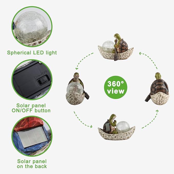 Garden Statue of Turtle,Garden Decor Tortoise Figurine,Turtle Outdoor Statue,Solar Tortoise Decor for Patio,Balcony,Yard,Lawn Ornament,Perfect Gardens Gift
