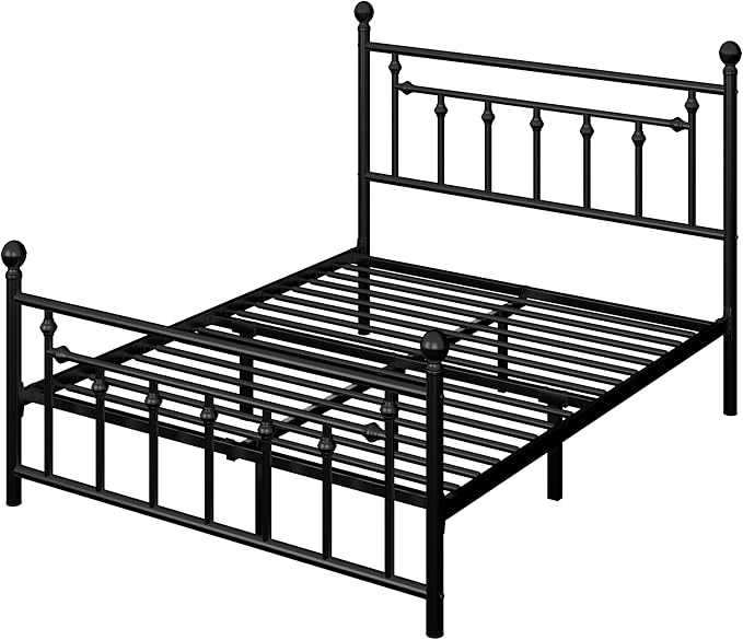 Allewie 14 Inch Queen Size Metal Platform Bed Frame with Victorian Vintage Headboard and Footboard/Mattress Foundation/Under Bed Storage/No Box Spring Needed/Easy Assembly/Noise Free/Black