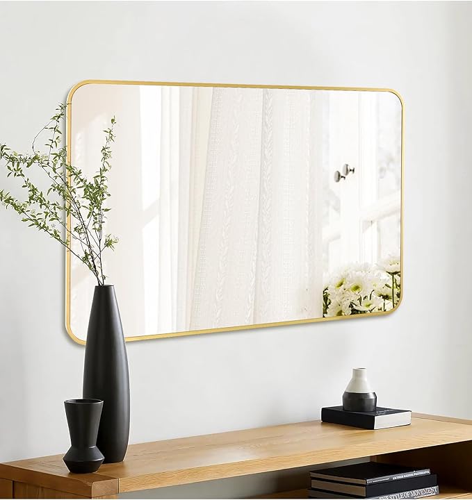 Gold Bathroom Mirror,Rectangle 20 x 30 Inch Vanity Wall Mirror,Modern Mirror for Wall Decoration,Decorative Rectangular Mirror for Bedroom Living Room Entryway