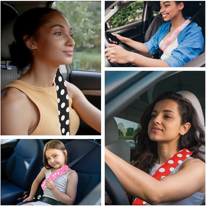 2 Pcs Plush Universal Seat Belt Cover Pad - 2-in-1 Soft Bag Handle Sleeve, Skin-Friendly & Breathable, Machine Washable, Cute Designs for Men Women Kids Car Accessories, Polka Dot, Red