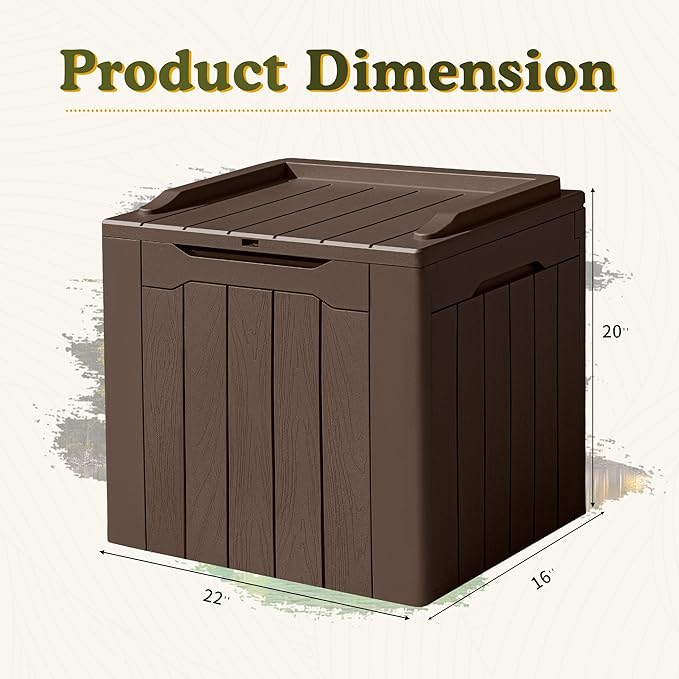 Devoko 31 Gallon Waterproof Outdoor Storage Box Resin Deck Box Lockable and UV Resistant for Patio Furniture,Garden Tools (Brown)