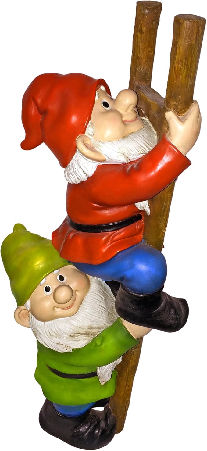 Design Toscano Up The Ladder Climbing Gnomes Funny Gnome Garden Statue, 11 Inch, Polyresin, Full Color
